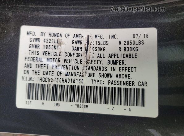 1HGCR2F50HA018166 2017 HONDA ACCORD Black Вид підкапотного простору