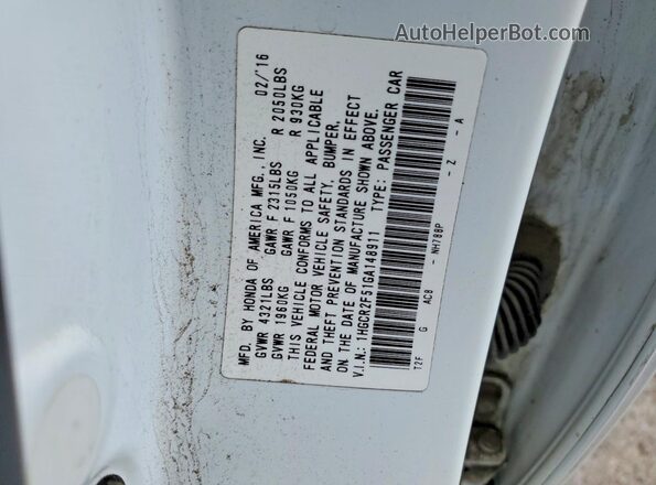 1HGCR2F51GA148911 2016 HONDA ACCORD Белый Вид подкапотного пространства