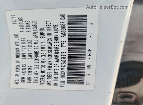 1HGCR2F52GA056979 2016 HONDA ACCORD White Widok naklejki z numerem VIN