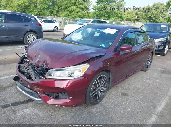 1HGCR2F52GA080215 2016 HONDA ACCORD Maroon წინა მარცხენა ხედი სამი მეოთხედიდან
