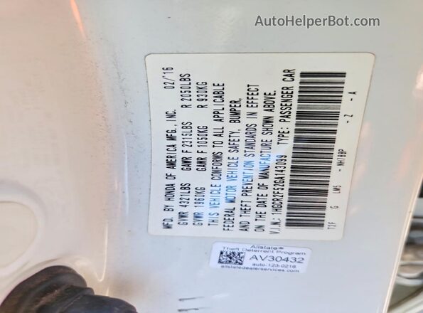 1HGCR2F52GA143099 2016 HONDA ACCORD White Widok komory silnika