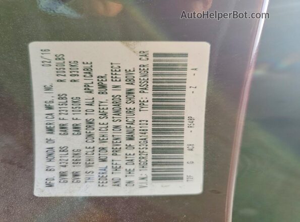 1HGCR2F53GA148103 2016 HONDA ACCORD Burgundy Engine compartment view