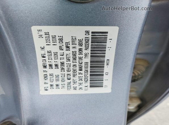 1HGCR2F53GA185068 2016 HONDA ACCORD Серебряный Вид подкапотного пространства