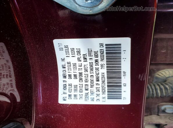 1HGCR2F53HA226414 2017 HONDA ACCORD Burgundy Widok komory silnika