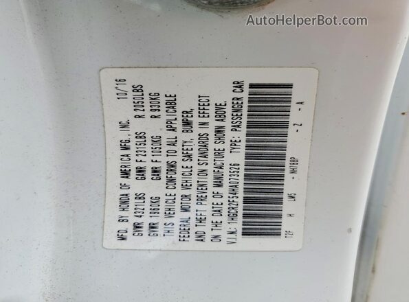 1HGCR2F54HA073526 2017 HONDA ACCORD White Շարժիչի բաժամունքի տեսք