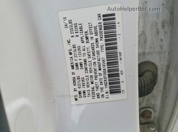 1HGCR2F56GA185467 2016 HONDA ACCORD White Widok komory silnika