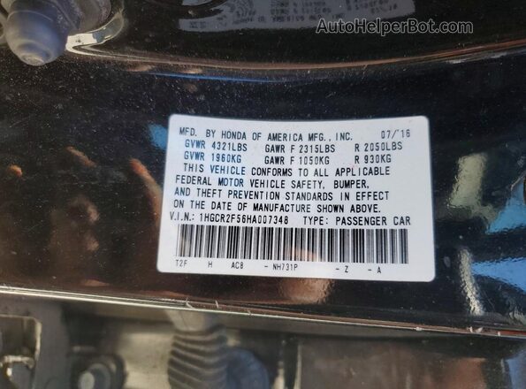 1HGCR2F56HA007348 2017 HONDA ACCORD Черный Вид подкапотного пространства