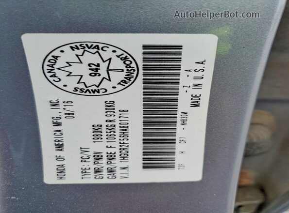 1HGCR2F56HA801718 2017 HONDA ACCORD Silver Widok komory silnika