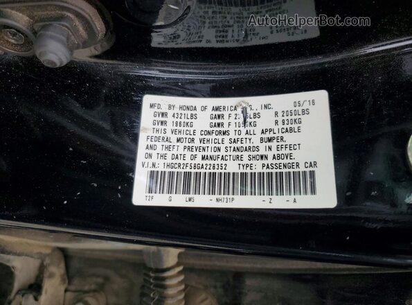1HGCR2F58GA228352 2016 HONDA ACCORD Черный Вид подкапотного пространства