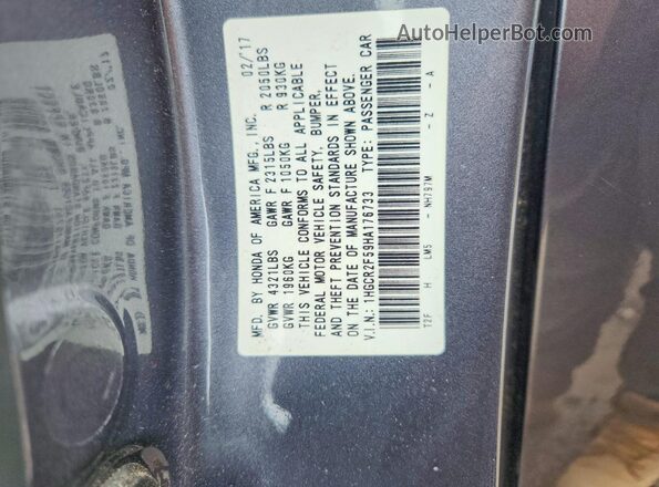 1HGCR2F59HA176733 2017 HONDA ACCORD Gray Widok komory silnika