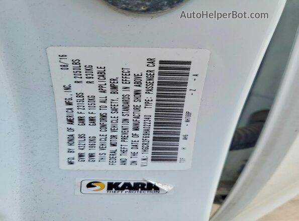 1HGCR2F69HA022340 2017 HONDA ACCORD White ძრავის განყოფილების ხედი