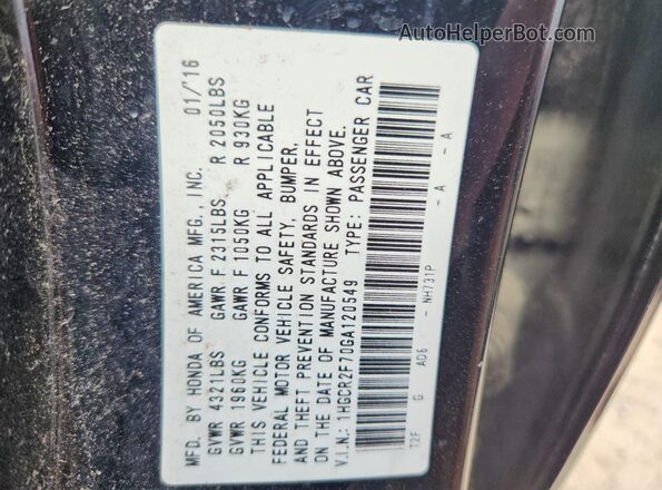 1HGCR2F70GA120549 2016 HONDA ACCORD Black Շարժիչի բաժամունքի տեսք