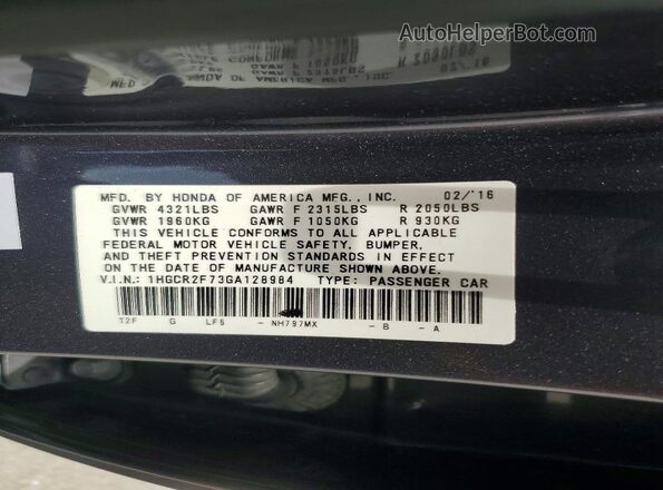 1HGCR2F73GA128984 2016 HONDA ACCORD Gray VIN կոդի պիտակի տեսք