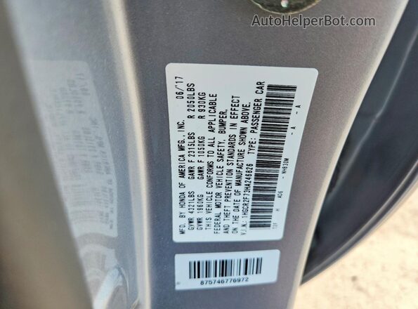 1HGCR2F73HA246826 2017 HONDA ACCORD Silver Vista del compartimento del motor