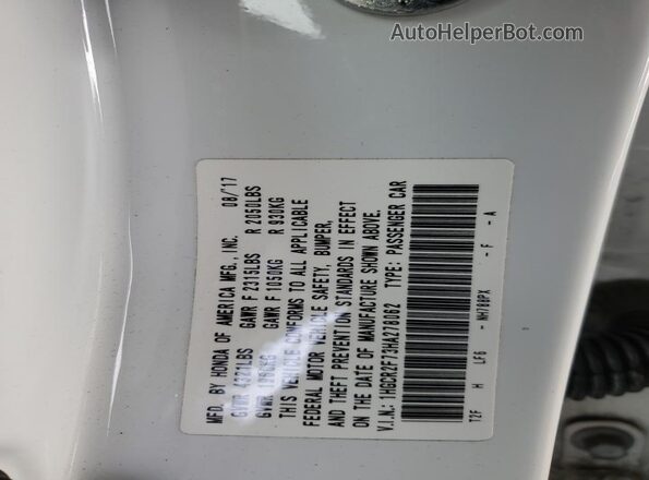 1HGCR2F73HA278062 2017 HONDA ACCORD White VIN კოდის სტიკერის ხედი