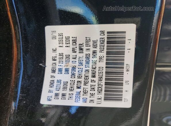 1HGCR2F74HA035733 2017 HONDA ACCORD Black Vista de la etiqueta del VIN
