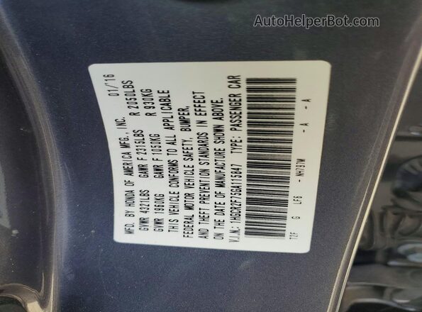 1HGCR2F75GA115847 2016 HONDA ACCORD Gray Շարժիչի բաժամունքի տեսք