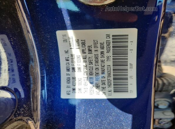 1HGCR2F76HA062304 2017 HONDA ACCORD Blue Vista de la etiqueta del VIN