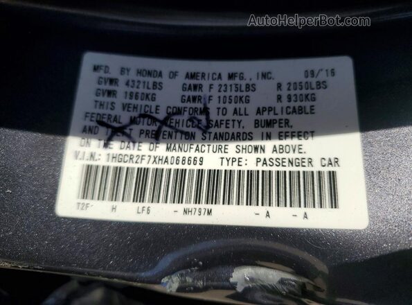 1HGCR2F7XHA068669 2017 HONDA ACCORD Silver VIN sticker view