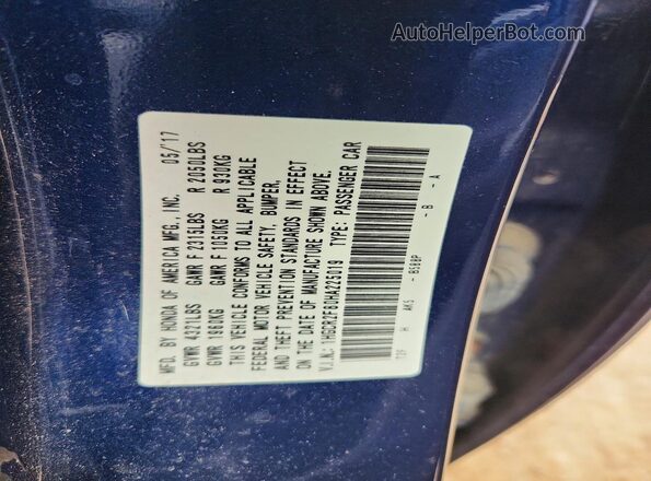 1HGCR2F80HA225019 2017 HONDA ACCORD Blue Vista del compartimento del motor