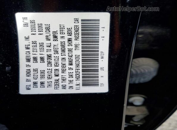 1HGCR2F81HA024262 2017 HONDA ACCORD Black Vista de la etiqueta del VIN