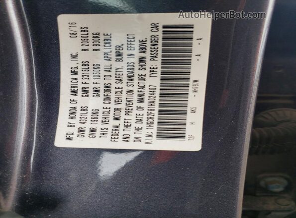 1HGCR2F81HA024407 2017 HONDA ACCORD Gray VIN sticker view