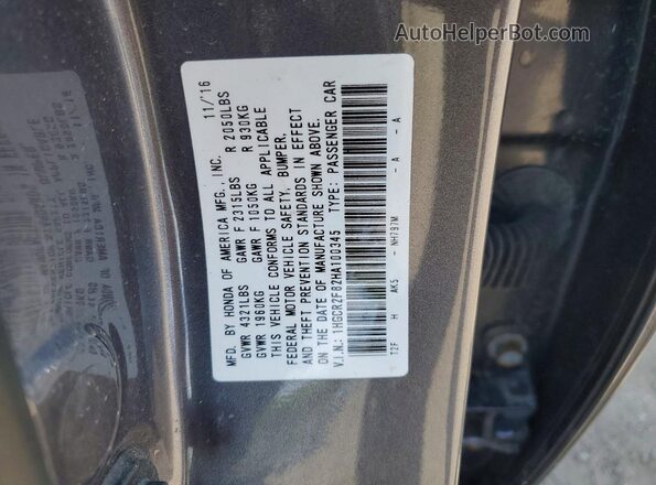1HGCR2F82HA100345 2017 HONDA ACCORD Серый Вид подкапотного пространства