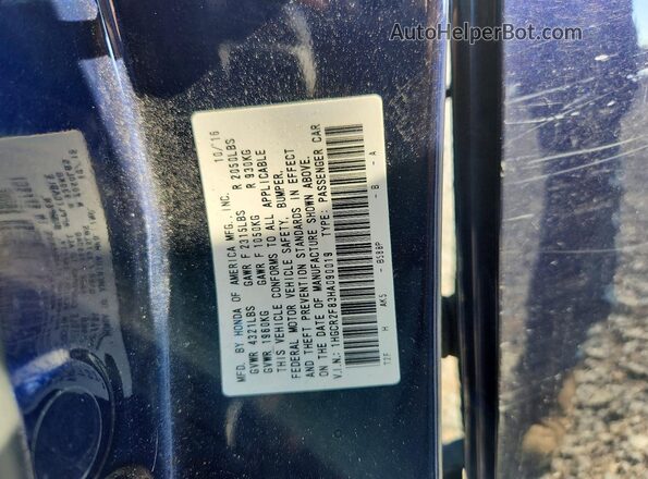 1HGCR2F83HA090019 2017 HONDA ACCORD Blue Շարժիչի բաժամունքի տեսք