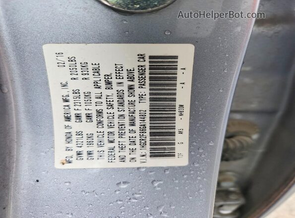 1HGCR2F86GA144802 2016 HONDA ACCORD Silver Вид підкапотного простору
