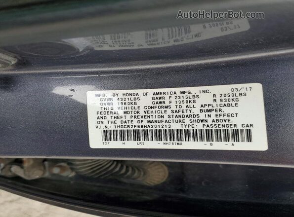 1HGCR2F88HA201213 2017 HONDA ACCORD Gray Engine compartment view