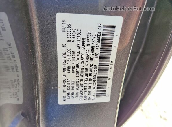 1HGCR2F93GA225605 2016 HONDA ACCORD Gray Widok komory silnika