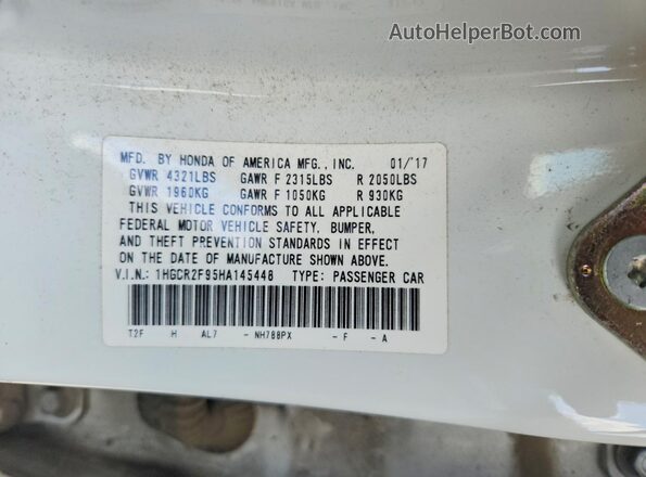 1HGCR2F95HA145448 2017 HONDA ACCORD White ძრავის განყოფილების ხედი