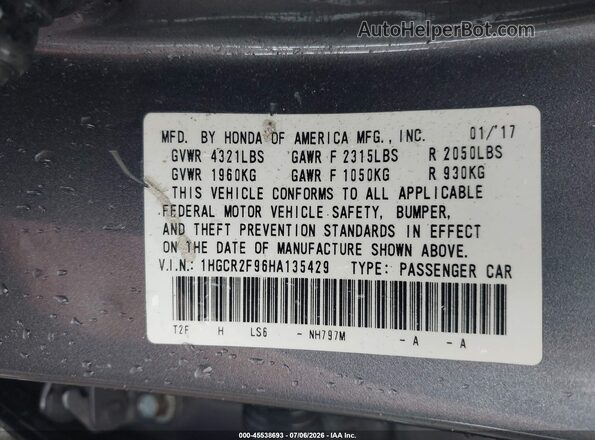 1HGCR2F96HA135429 2017 HONDA ACCORD Gray Շարժիչի բաժամունքի տեսք