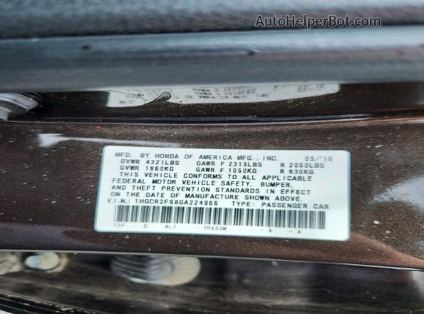 1HGCR2F98GA224966 2016 HONDA ACCORD Black ძრავის განყოფილების ხედი