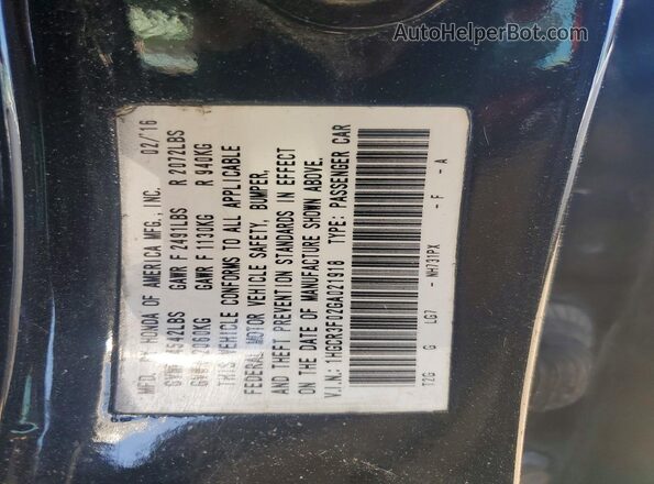 1HGCR3F02GA021918 2016 HONDA ACCORD Черный Вид подкапотного пространства