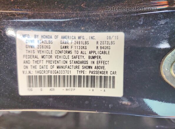 1HGCR3F80GA003701 2016 HONDA ACCORD Black ძრავის განყოფილების ხედი