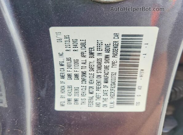 1HGCR3F82GA000752 2016 HONDA ACCORD Серый Вид подкапотного пространства