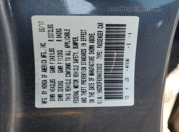 1HGCR3F82HA033932 2017 HONDA ACCORD Угольный Вид подкапотного пространства