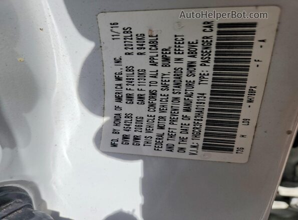 1HGCR3F83HA019134 2017 HONDA ACCORD White Вид наклейки з VIN-кодом