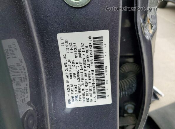 1HGCR3F84HA032488 2017 HONDA ACCORD Серый Вид наклейки с VIN-кодом