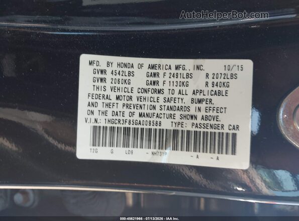 1HGCR3F85GA009588 2016 HONDA ACCORD Black Вид підкапотного простору