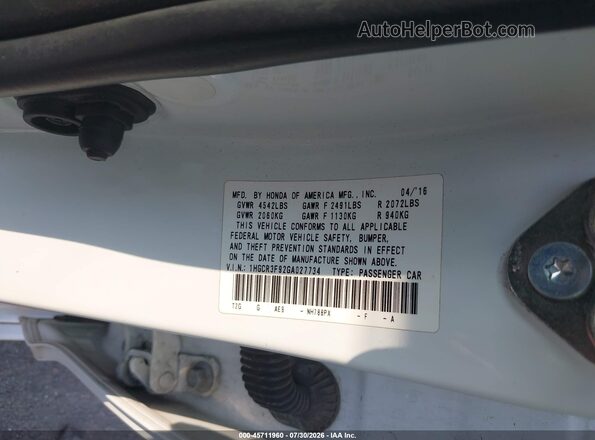 1HGCR3F92GA027734 2016 HONDA ACCORD Белый Вид подкапотного пространства
