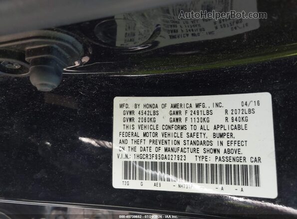 1HGCR3F95GA027923 2016 HONDA ACCORD Black ძრავის განყოფილების ხედი
