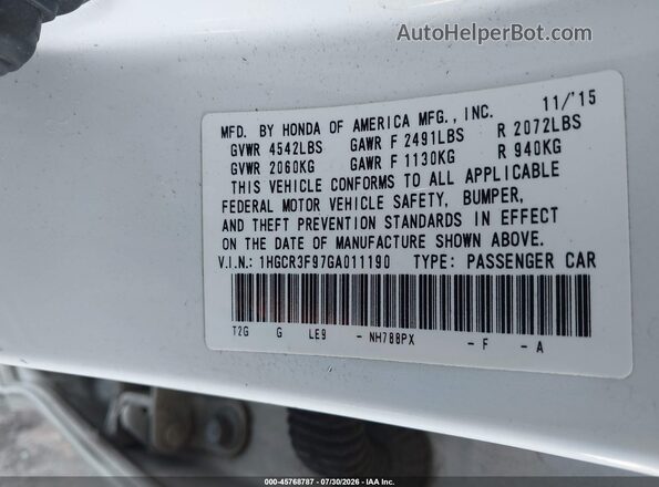 1HGCR3F97GA011190 2016 HONDA ACCORD White Вид підкапотного простору