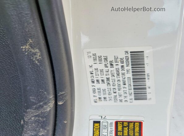 1HGCT1B30GA005559 2016 HONDA ACCORD White VIN კოდის სტიკერის ხედი
