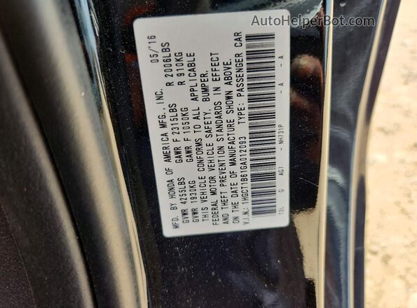 1HGCT1B61GA012093 2016 HONDA ACCORD Black Vista del compartimento del motor