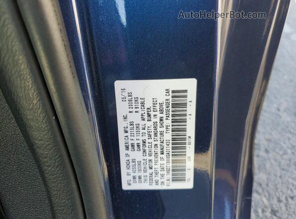 1HGCT1B88GA011430 2016 HONDA ACCORD Blue ძრავის განყოფილების ხედი
