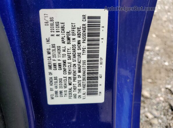 1HGCT2B0XHA007395 2017 HONDA ACCORD Синий Вид подкапотного пространства