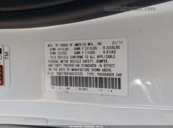 1HGCT2B82HA003329 2017 HONDA ACCORD Белый Вид подкапотного пространства