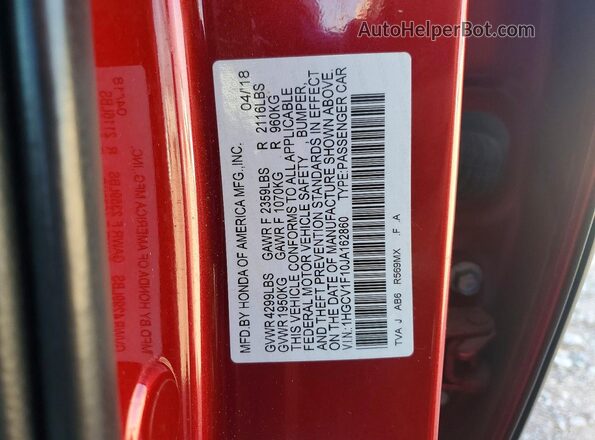 1HGCV1F10JA162860 2018 HONDA ACCORD Red Вид підкапотного простору